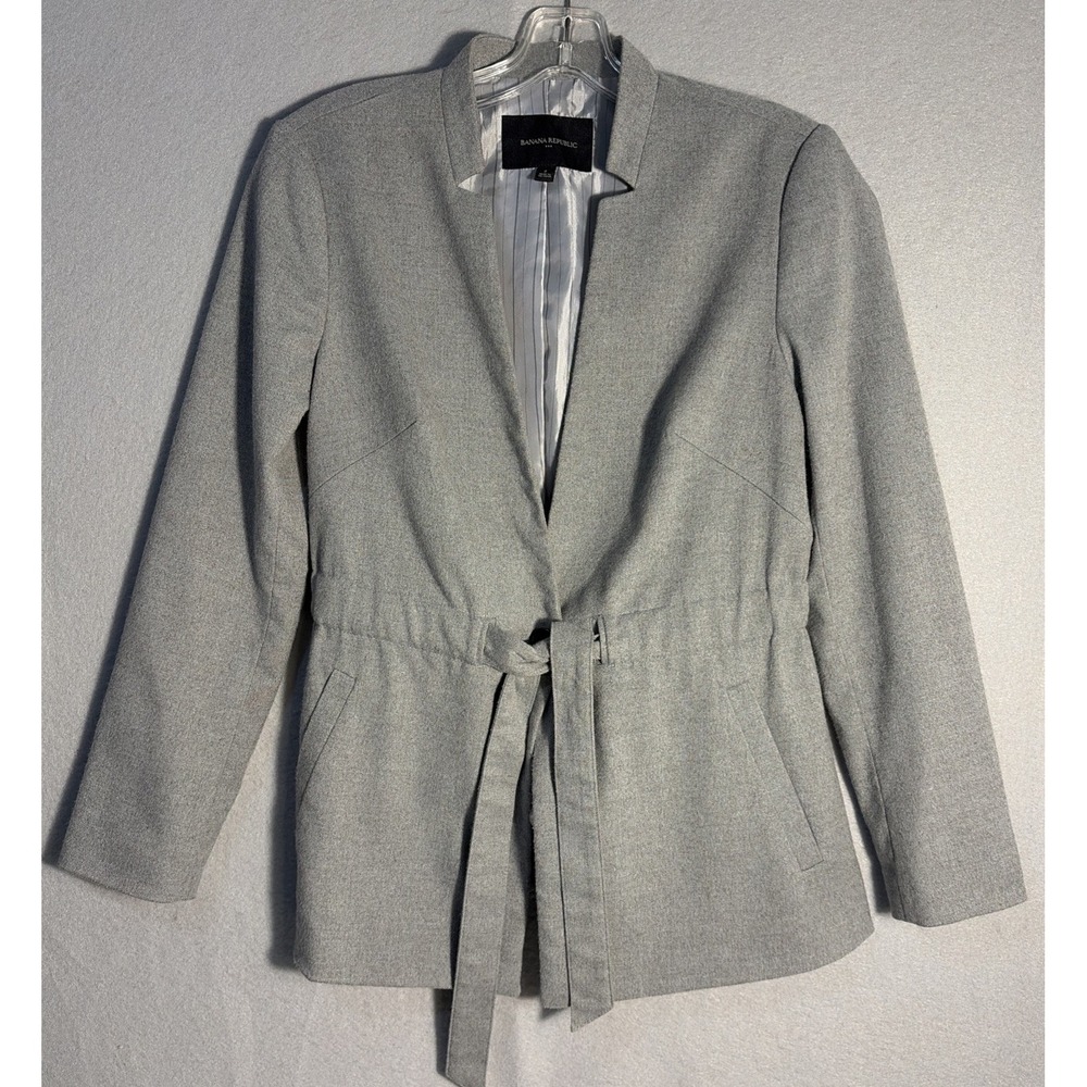 Banana Republic Blazer Womens 2 Gray Classic Jacket Lined Tie Waist Bow